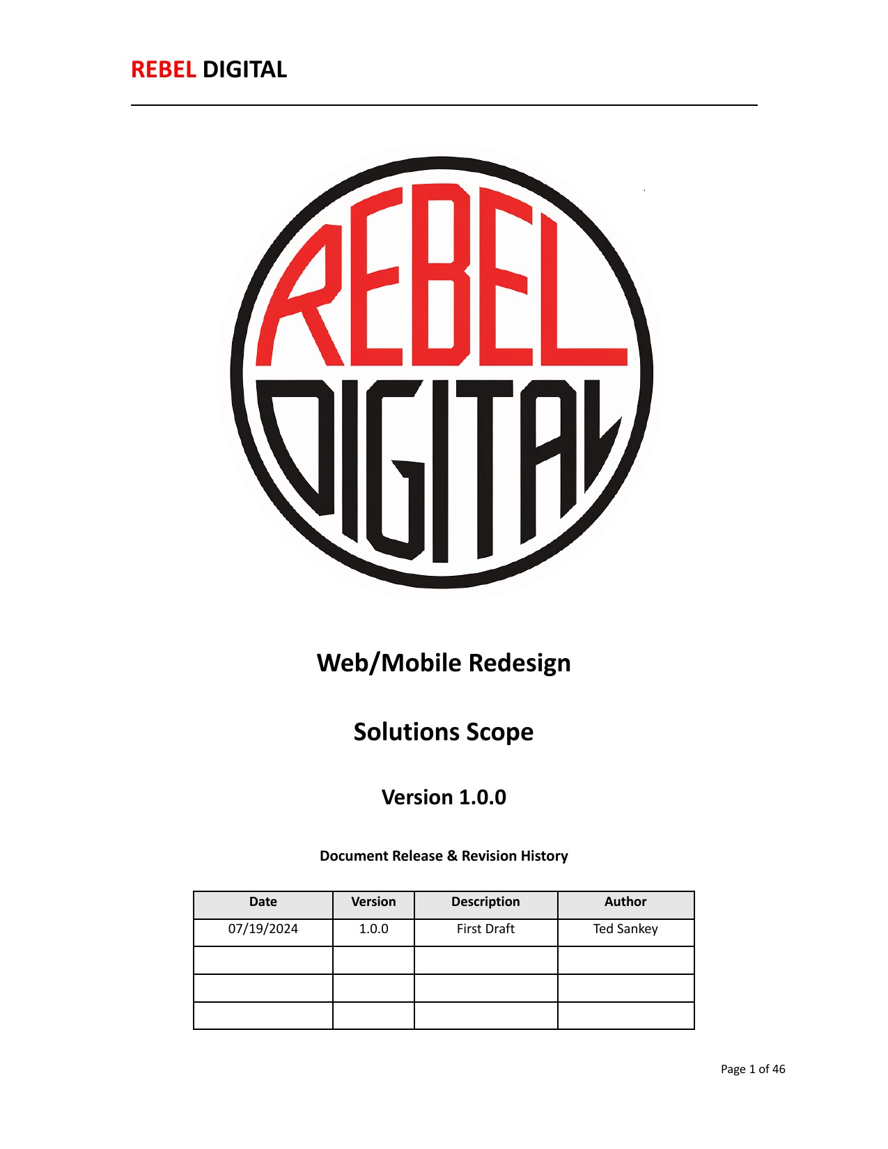 Cover of Rebel Digital Web and Mobile Redesign Solutions Scope